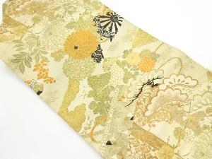 アンティーク　花車に松・南天模様織り出し名古屋帯(材料)